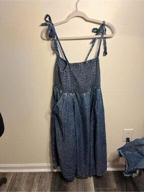 Torrid Denim Tie-Strap Smocked Midi Dress - Blue
